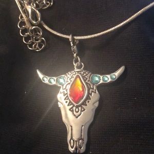 Longhorn silver crystal pendant necklace